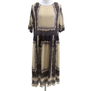 Vintage 70s Hal Ferman Donald Curtis Dress Womens Size 14 Cream Blue‎ Boho